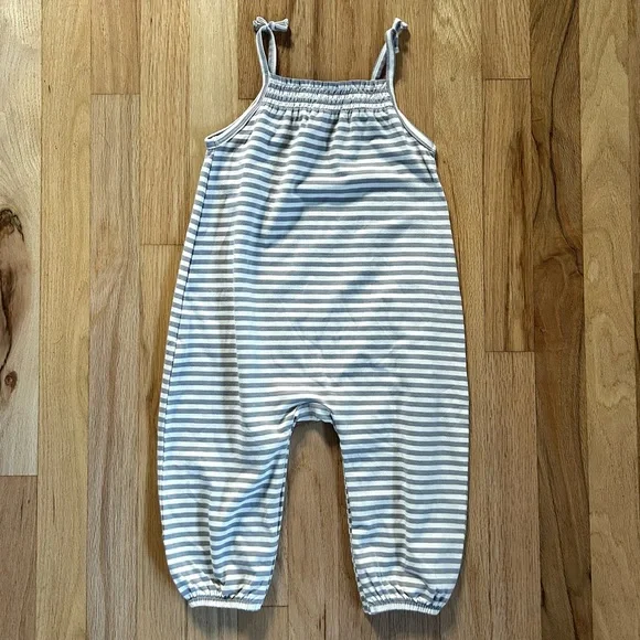 QUINCY MAE smocked periwinkle stripe jumpsuit romper size 18-24 month - Picture 10 of 10